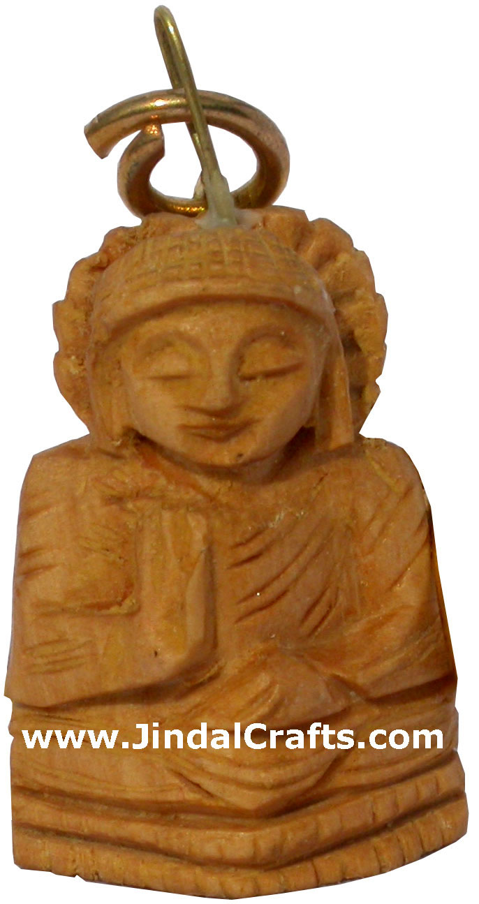 Handmade Wooden Buddha Key Chain Ring India Hand Carving Art Buddhist Handicraft