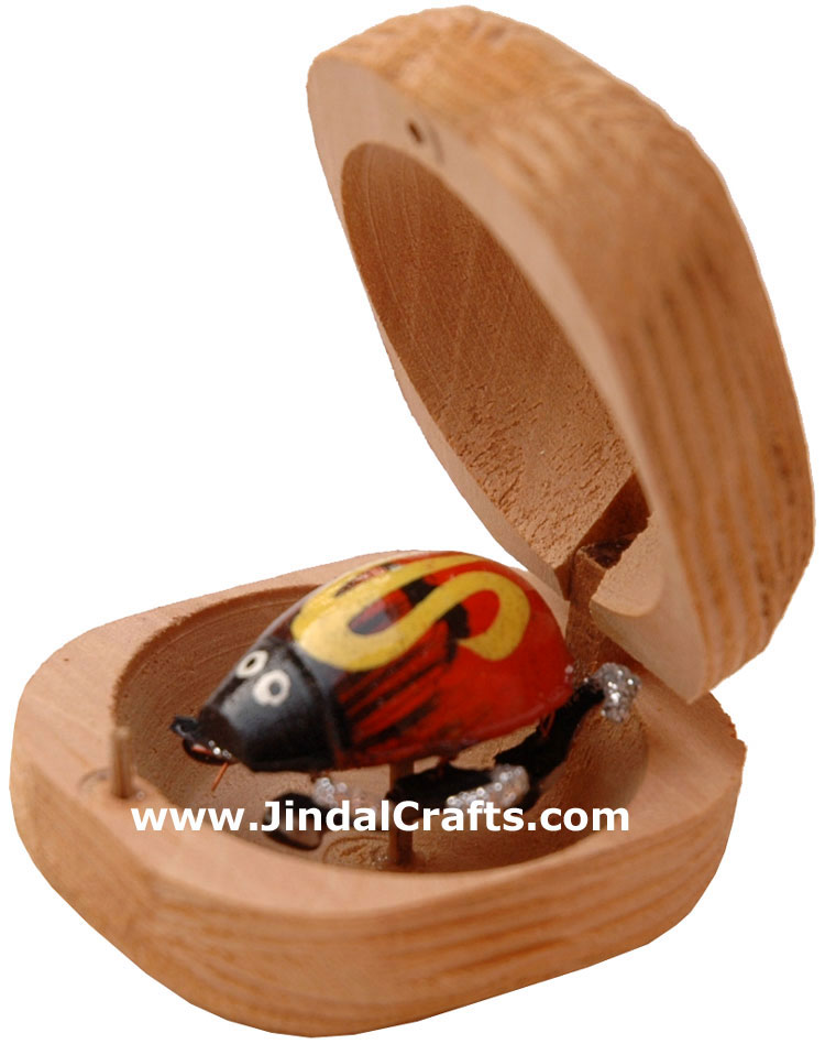 Handmade Wooden Ladybird Key Chain Ring India Carving Art