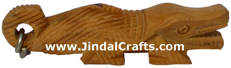 Hand Crafted Wood Crocodile Key Chain Ring India Art Crafts Handicrafts Animals