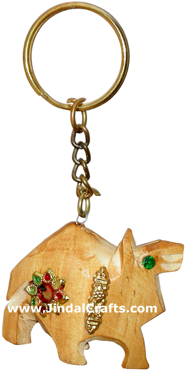 Camel - Hand Carved Wooden Key Chain Ring India Art