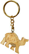 Camel - Hand Carved Wooden Key Chain Ring India Art
