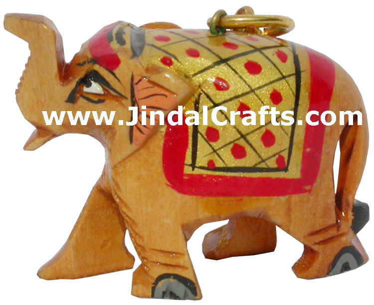 Hand Carving Hand Painted Elephant Key Chain Ring India Art Handicrafts Gifts