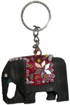 Hand Carved Elephant Lac Work Key Chain Ring India Art