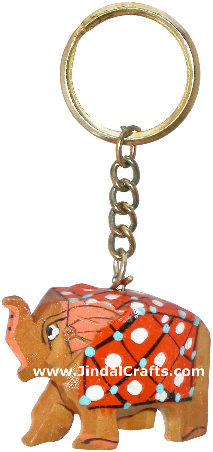 Elephant - Hand Carved Wooden Key Chain Ring India Art