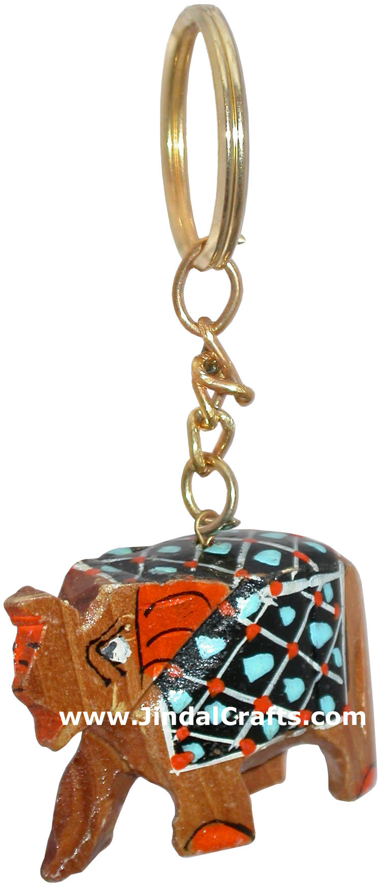 Elephant - Hand Carved Wooden Key Chain Ring India Art