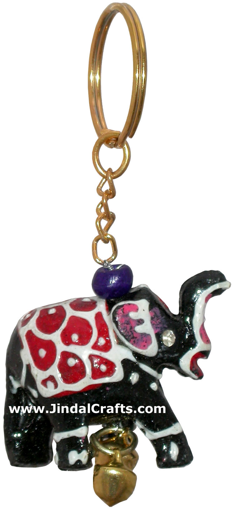 Elephant - Hand Carved PVC Key Chain Ring India Art
