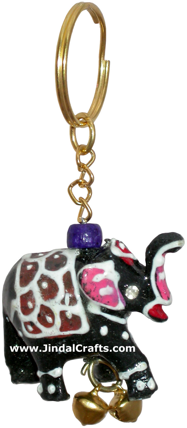Elephant - Hand Carved PVC Key Chain Ring India Art