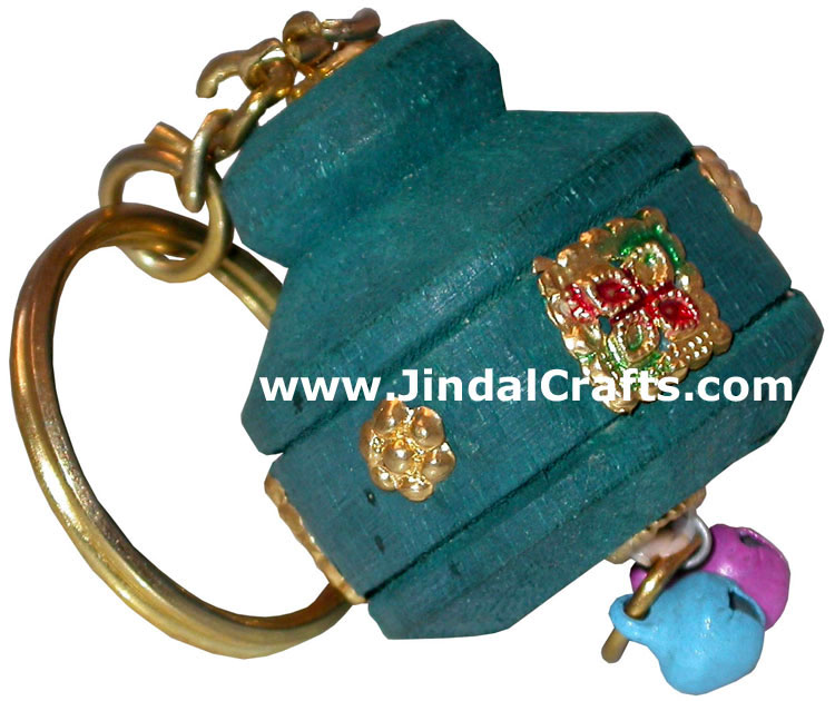 Hand Carved Jhumka Key Chain Ring Indian Handicrafts