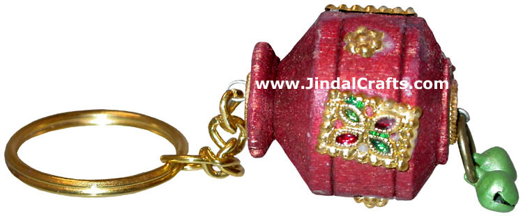 Hand Carved Jhumka Key Chain Ring Indian Handicrafts