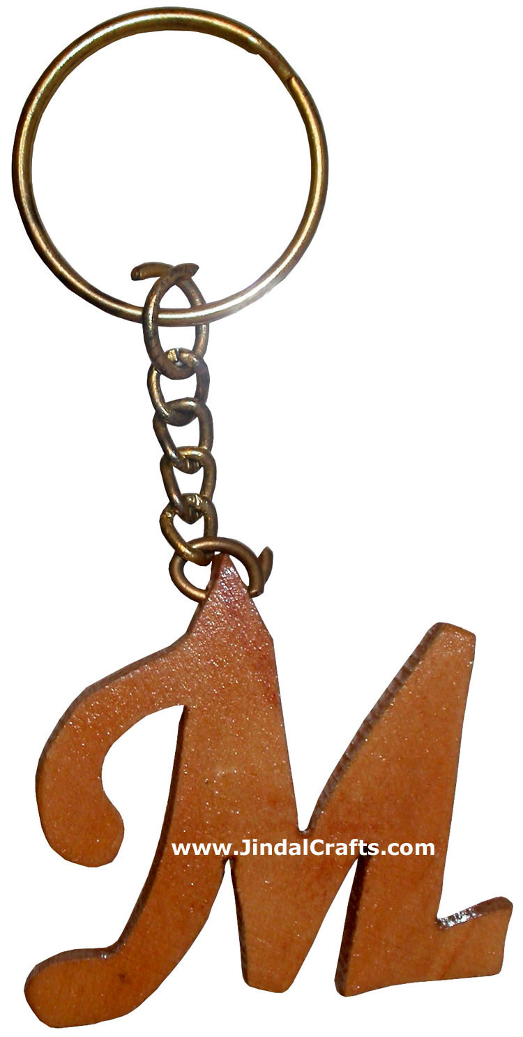 Handmade Wooden Alphabet Key Chain Ring India Carving