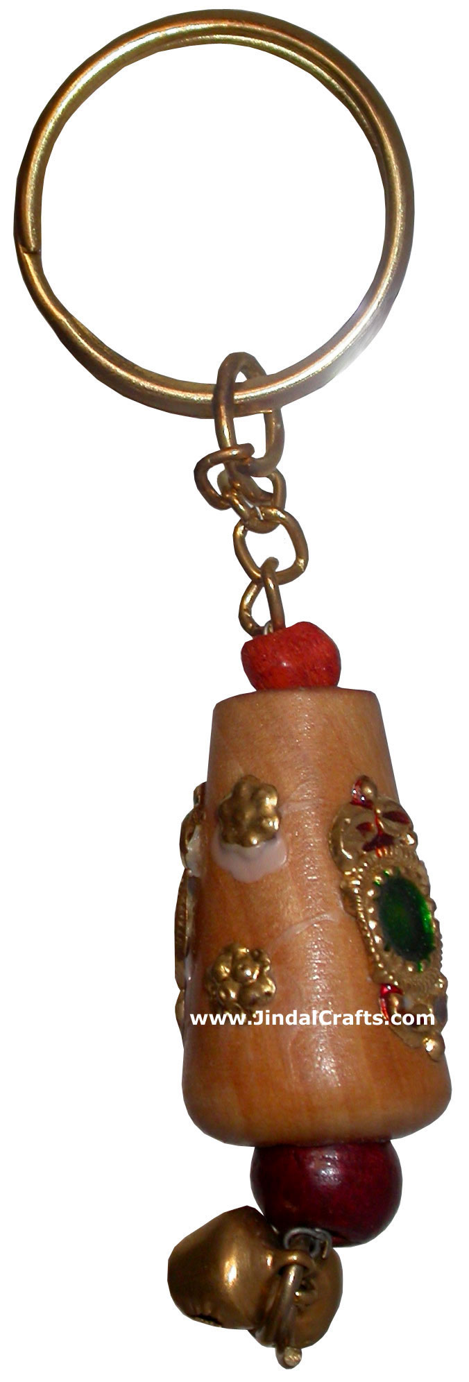Hand Carved Long Round Jhumka Key Chain Ring India Arts
