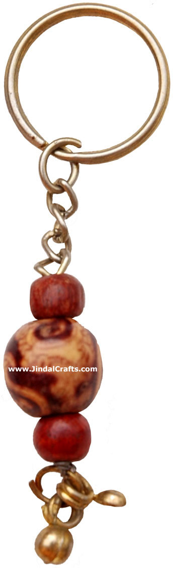 Handmade Wooden Key Chain Ring India Carving Art
