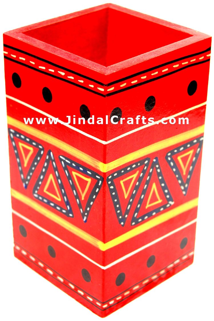Pen Stand Handmade Hand Painted Colorful Box India Art