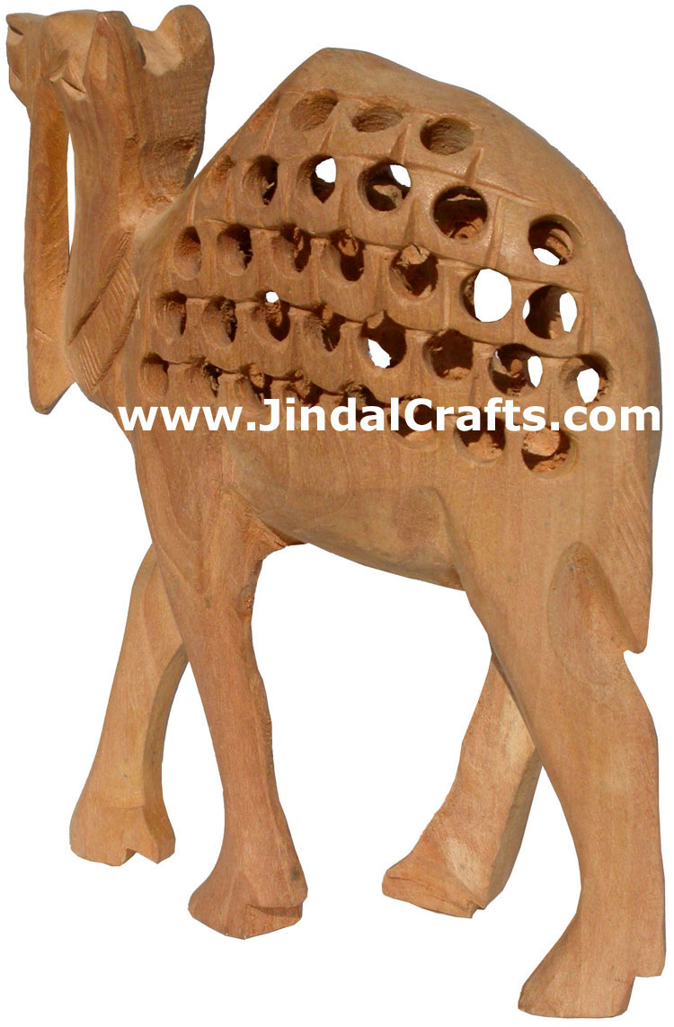Hand Carved Kadam Wood Camel Figurine India Hollow Carving Artifacts Handicrafts