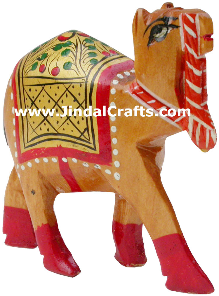 Camel - Hand Carved Painted Kadam Wood Figurines India