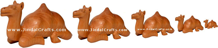 Set of 4 Wooden Camels Hand Carved Figure from India