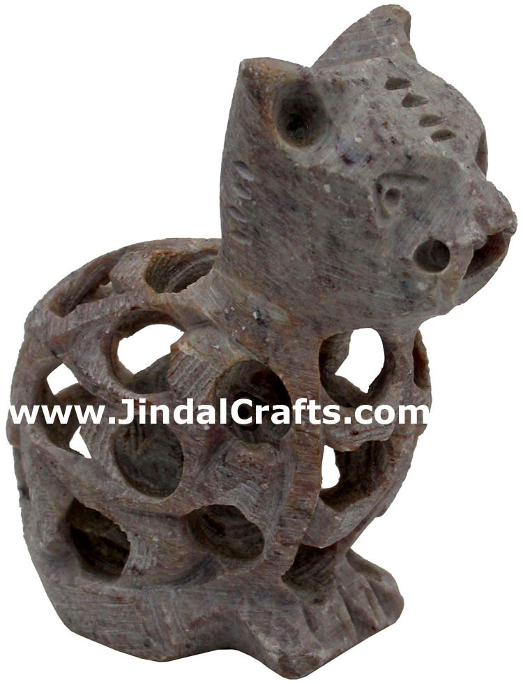 Cat - Hand Carved Soft Stone Figurines India Carve Art