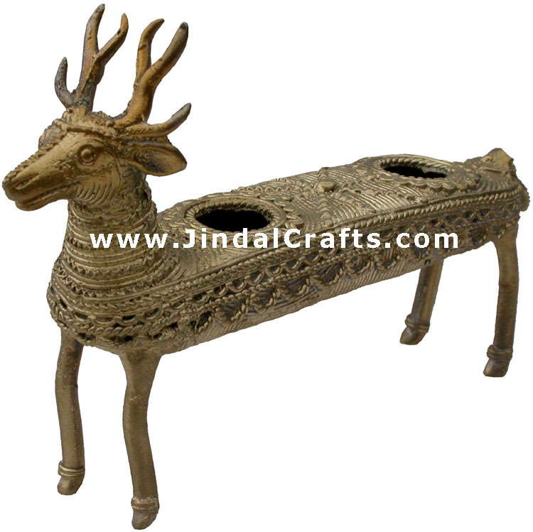 Dhokra Dear Candle Stand - Indian Tribal Art