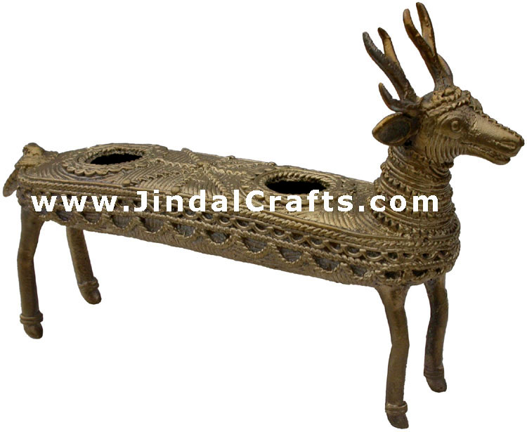 Dhokra Dear Candle Stand - Indian Tribal Art