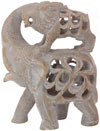 Elephant Lion Fight - Hand Carved Soft Stone Figurines
