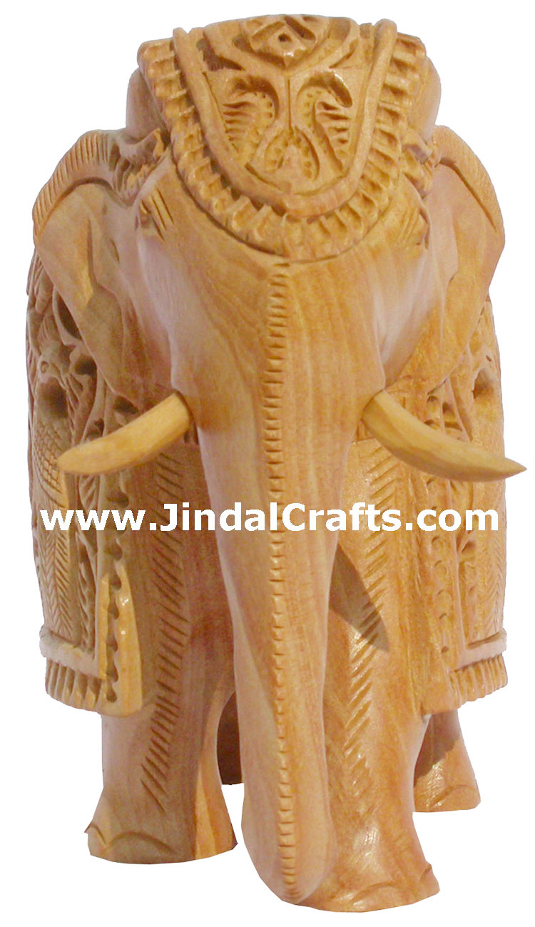 Handcarved Wooden Elephant Figurines Detailed Carving India Handicrafts Artifact