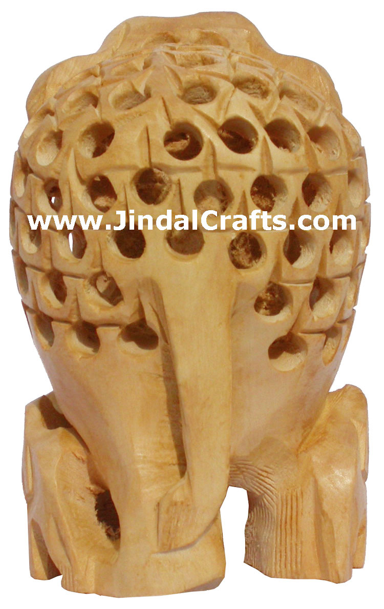 Set of 3  - Hand carved Wood Carved Hollow Elephants Family Indian Carving Art