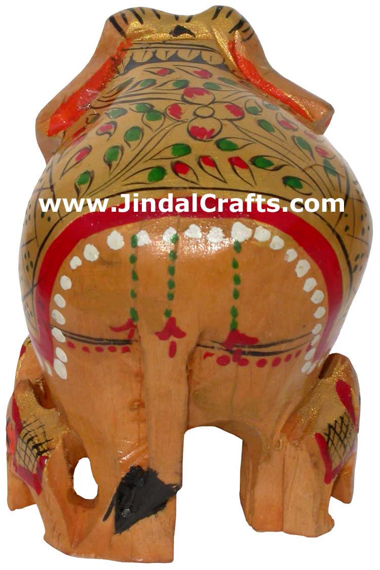 Hand Carved Hand Painted Wood Elephant Family India Artifacts Arts Figurine Idol