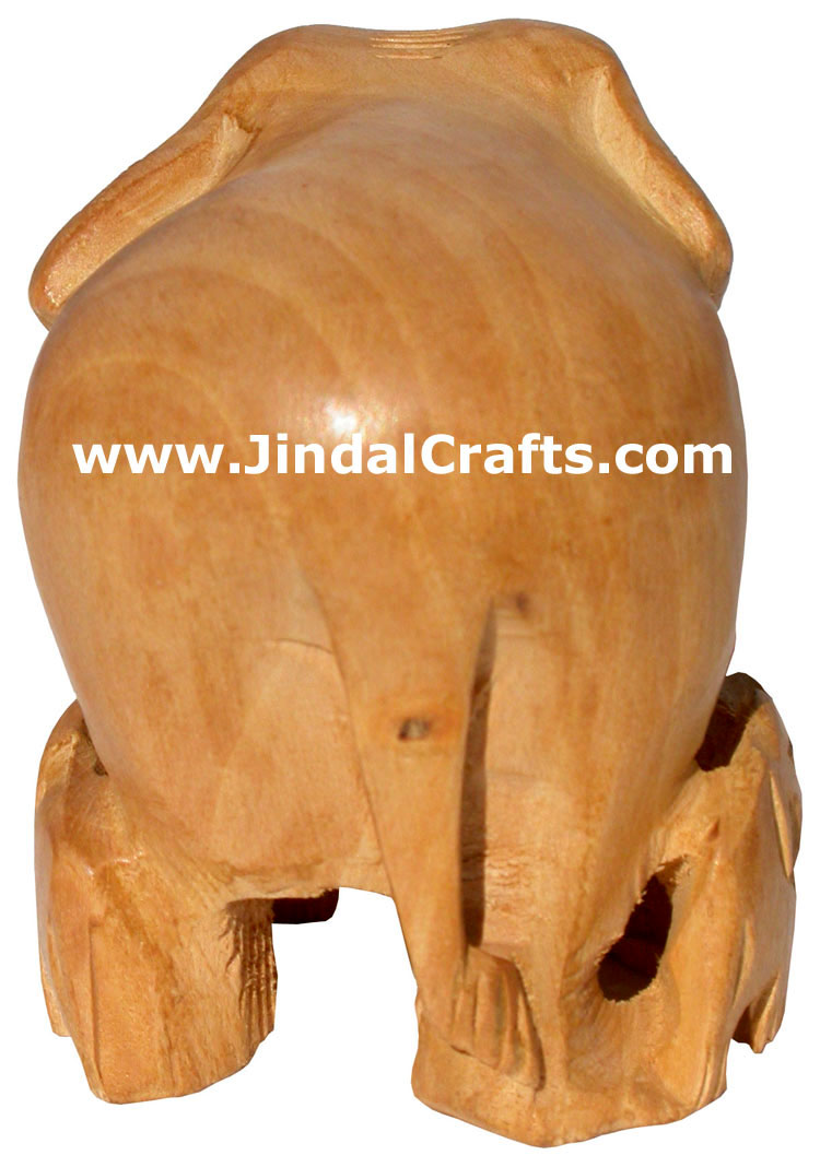 Hand Carved Wooden Elephant Family India Artifacts Art Handicraft Natural Finish