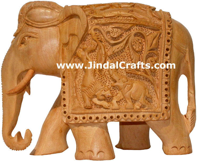Wooden Carved Elephant Indian Carving Art