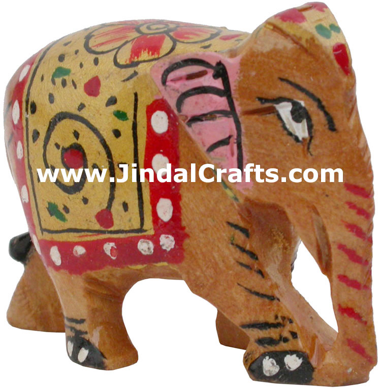 Elephant - Hand Carved Painted Wooden Animals Figures