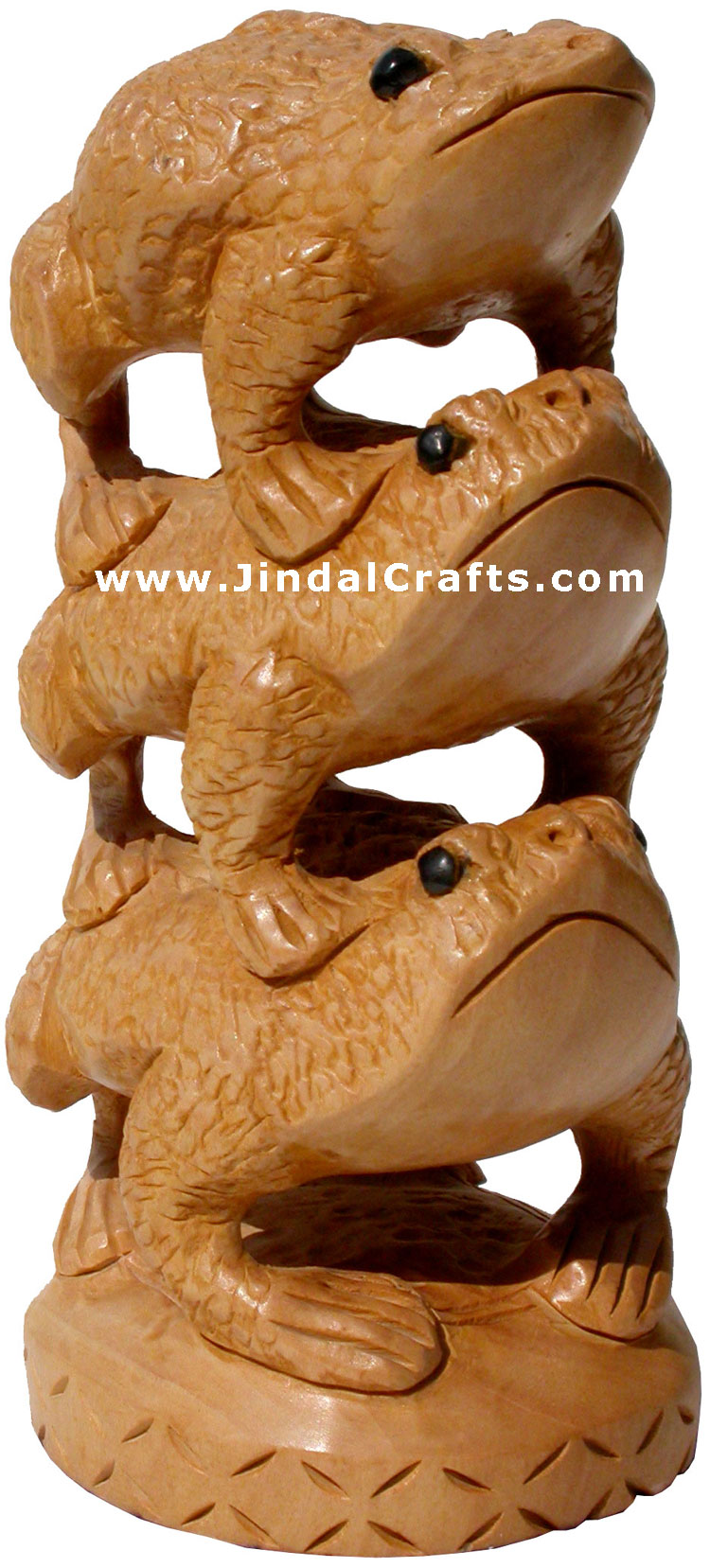 Wooden Frog Feng Shui Tower - Hand Carved Indian Artifacts Statues Lucky Idol