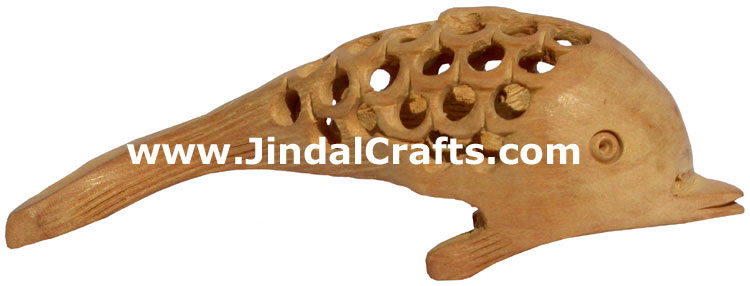 Kadam Wood Hand Carved Dolphin Fish India Artifacts Art