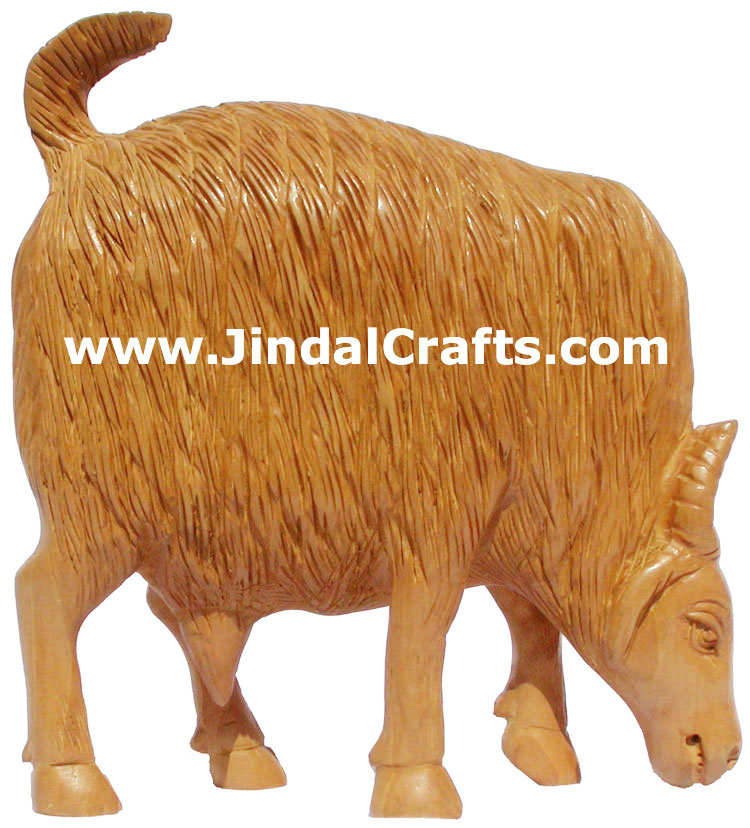 Exclusive Handmade Wooden Sculpture Goat India Carving