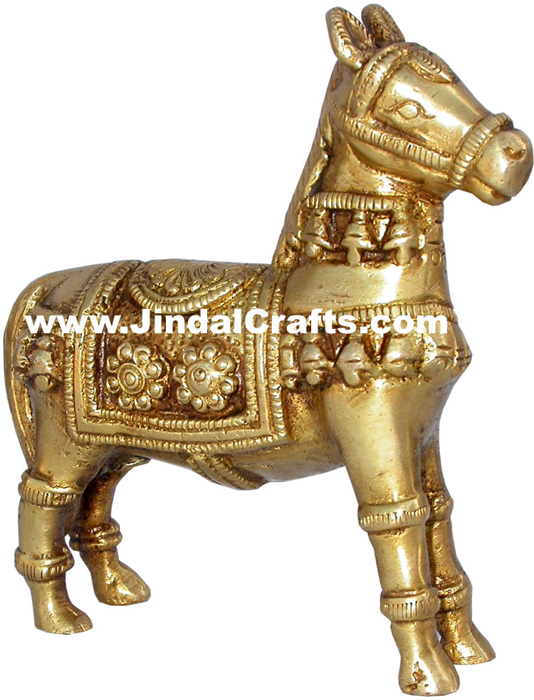 Handmade Brass Statue of Horse India Brassware Handicraft Art Craft Gold Finish