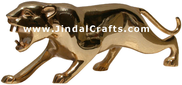 Lion - Gold Polished Brass Animal Figure India Artifact