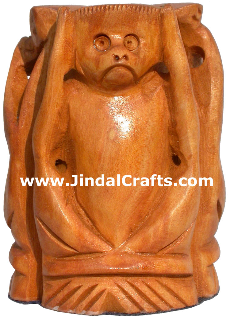 Hand Carved 3 Wise Monkeys Mahatma Gandhi India Arts
