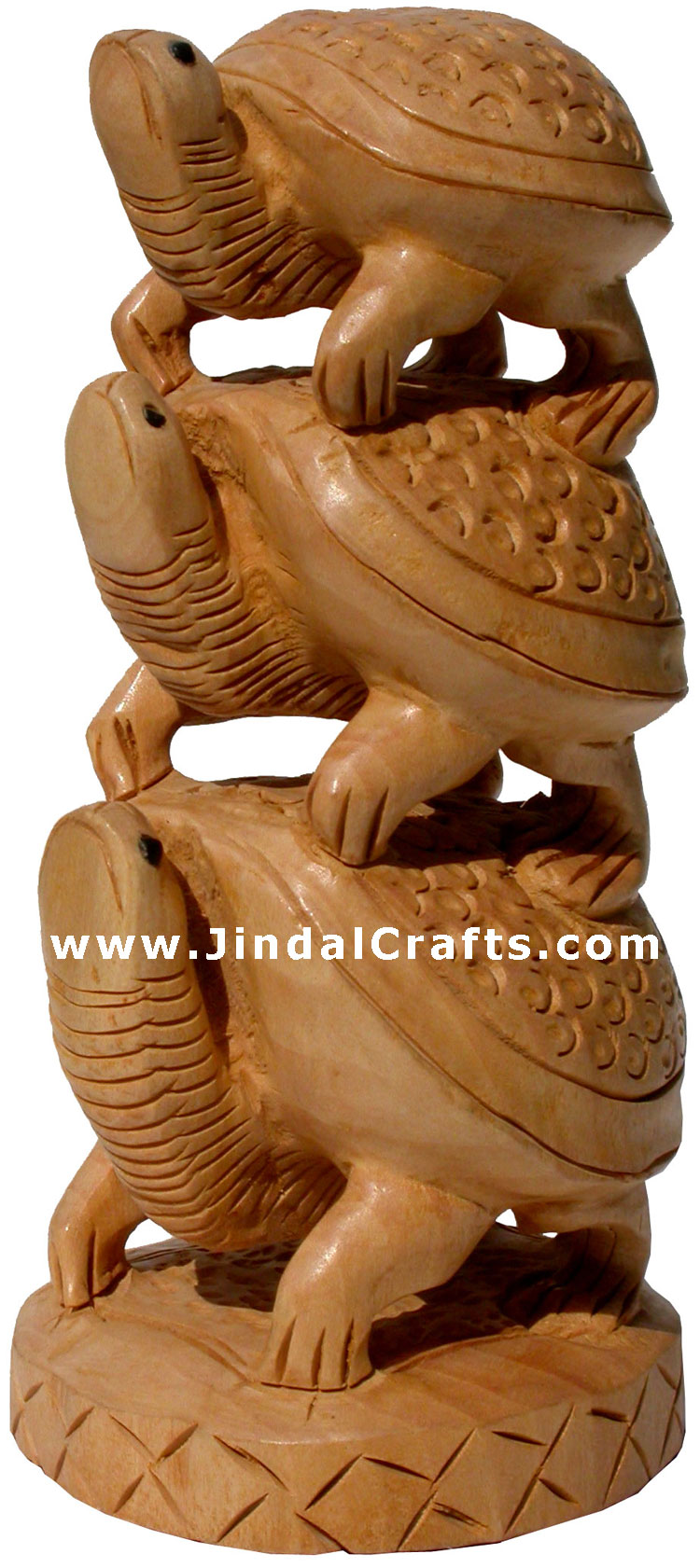 Wooden Turtle Tower - Handcarved Animal Figures Indian