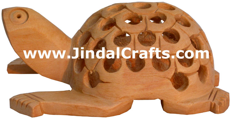 Hand Carved Wooden Turtle India Carving Art Handicrafts