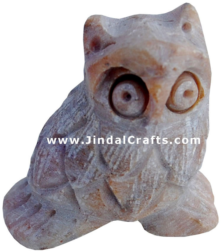 Stone Owl Figure - Hand Carved Birds Carving Indian Art