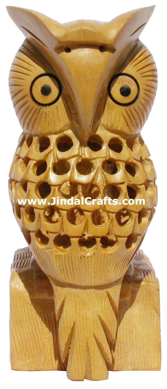 Handmade Wood Sculpture Owl Pair Figurine Indian Art Statues Figurine Home Decor