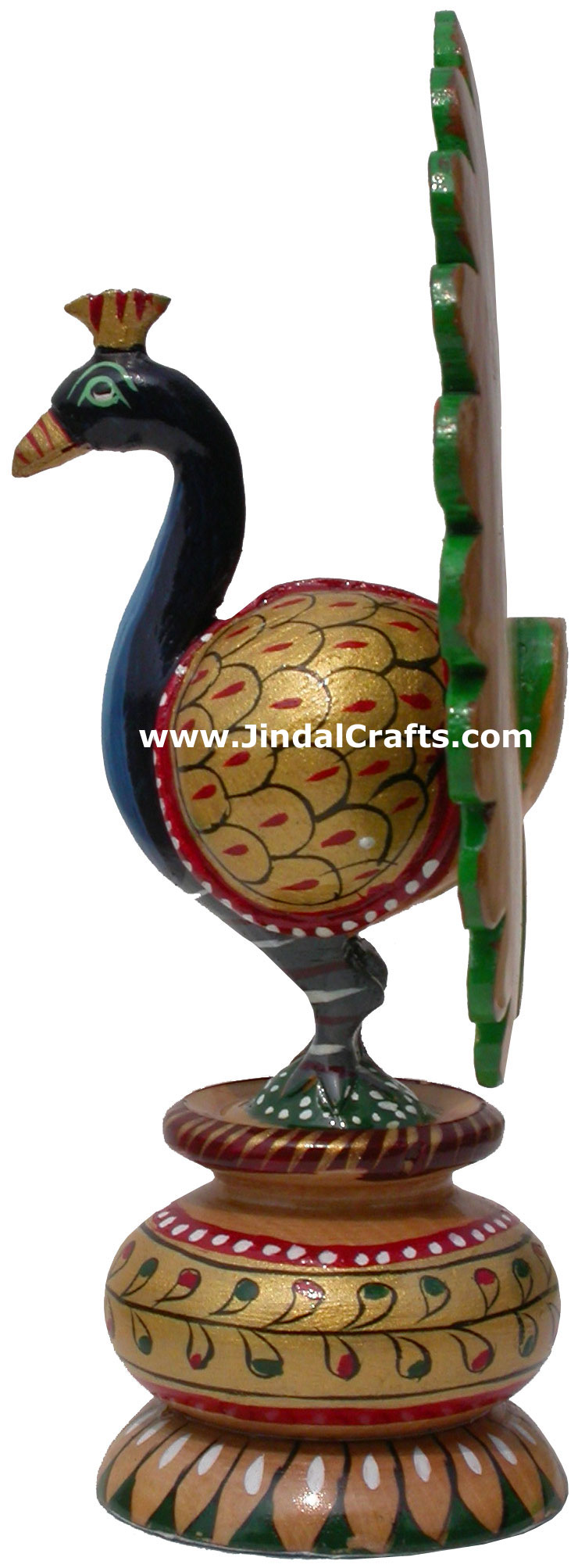 Peacock - Hand Carved Hand Painted Wooden Bird Figure Indian Handicrafts Gift