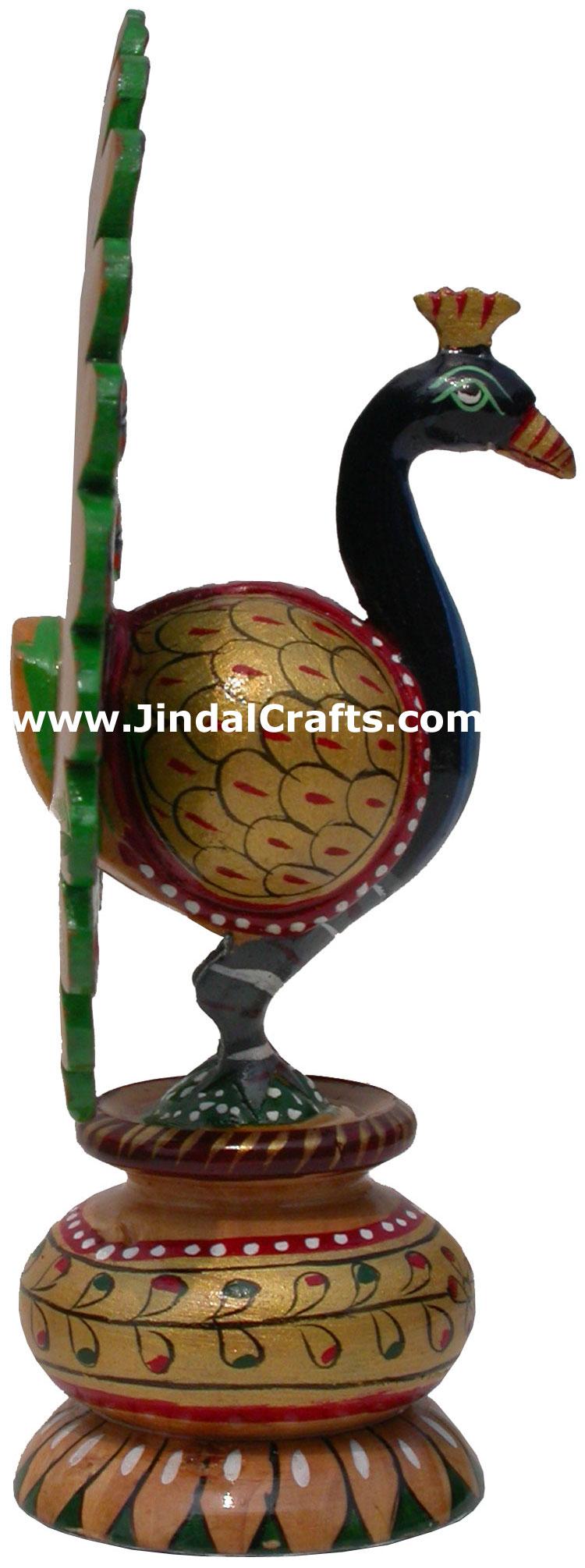 Peacock - Hand Carved Hand Painted Wooden Bird Figure Indian Handicrafts Gift