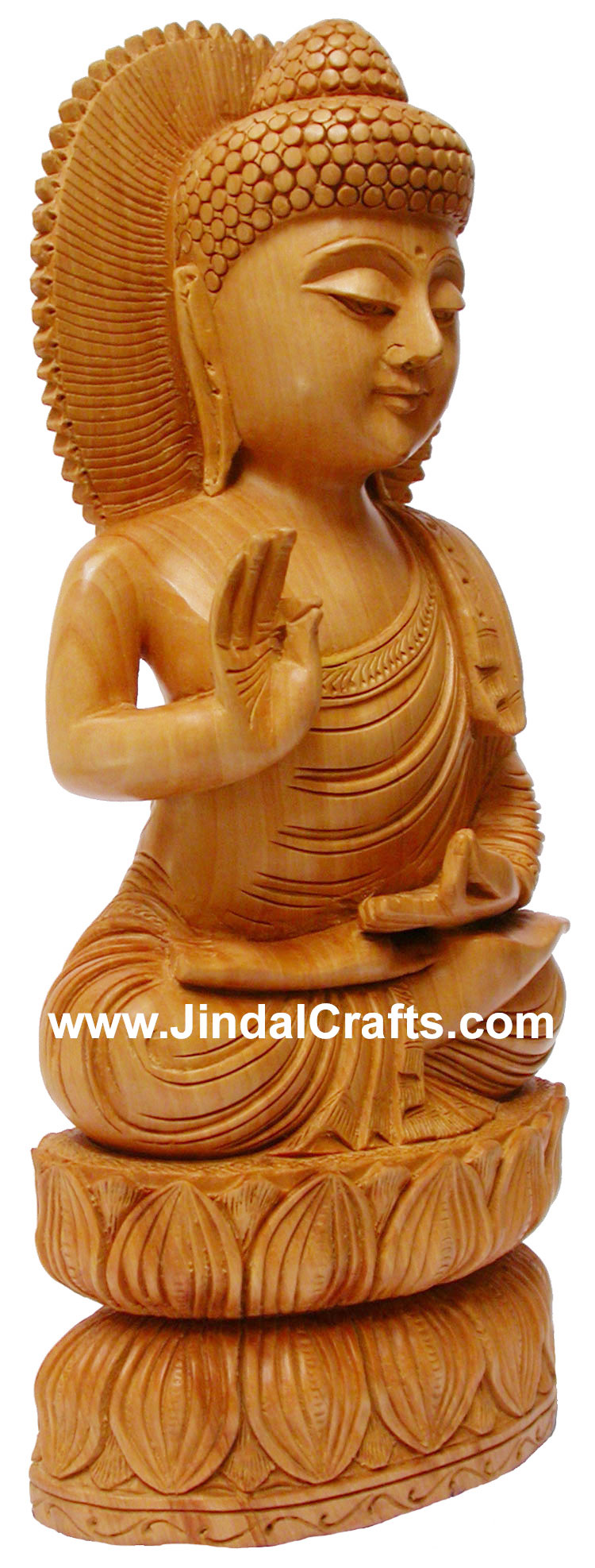 Handmade Buddha Statue Lotus Carvings Unique Indian Art Buddhism Sculpture Murti