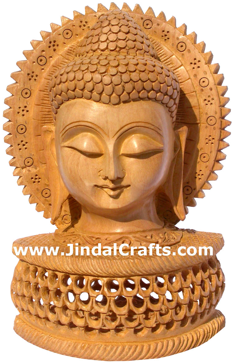Handmade Wood Sculpture Buddha Head Figurine Indian Art Tibetan Figurine Crafts