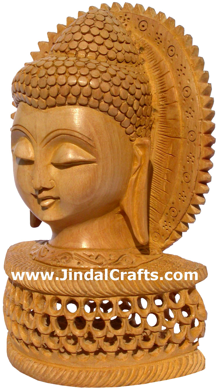 Handmade Wood Sculpture Buddha Head Figurine Indian Art Tibetan Figurine Crafts
