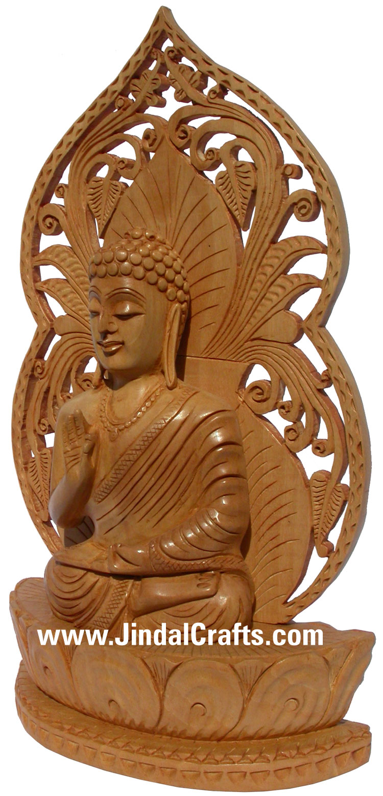 Handmade Wooden Carved Buddha Statue Indian Carving Art