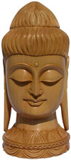 Wooden Hand Carved Gautam Buddha Head Indian Wood Figurine Art Idol Sculpture