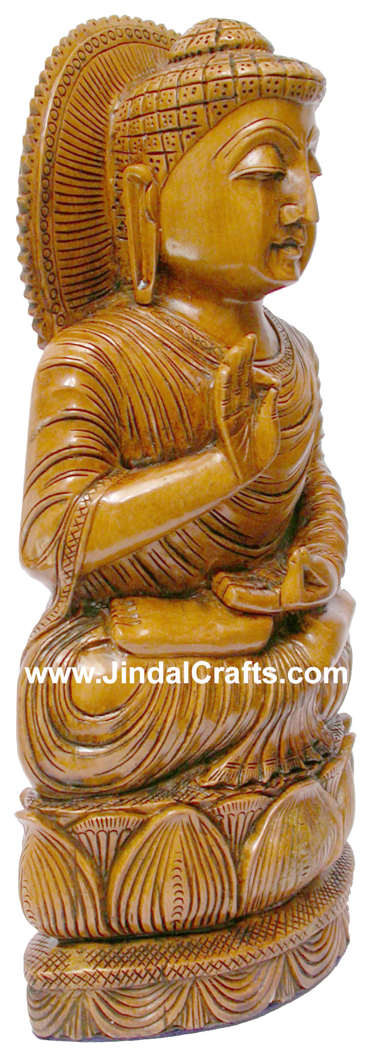 Wood Sculpture Glowing Antique Look Buddha Figure India