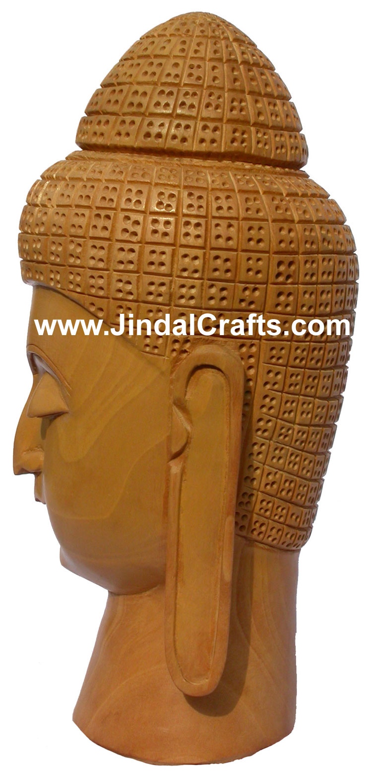 Wood Sculpture Handmade Buddha Head Indian Carving Work