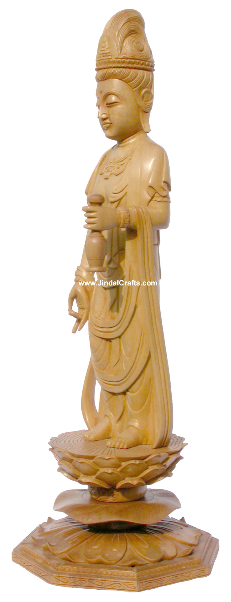 Handmade Wood Sculpture Buddha on Flower Lotus Indian